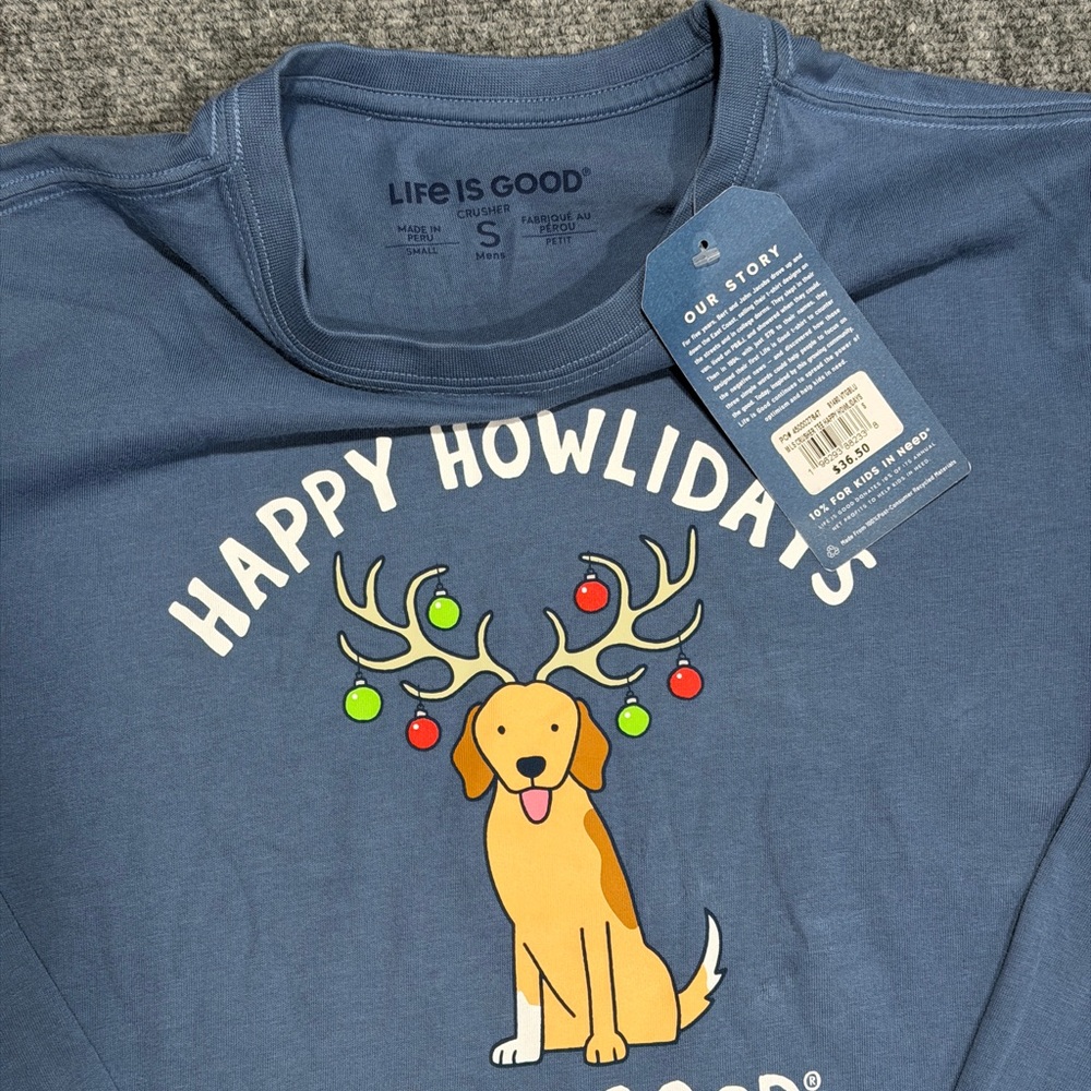 Men's Happy Howlidays Golden Dog Long Sleeve Crusher Tee Size - S - Picture 2 of 5